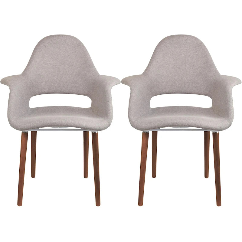 Sillón tapizado multicolor, respaldo alto, patas de nogal – Juego de 2