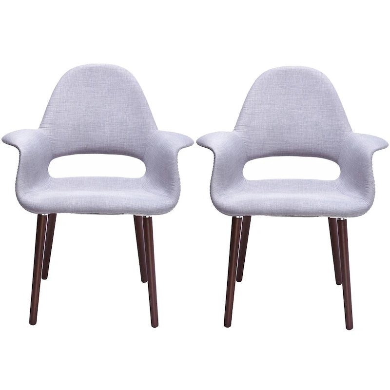 Sillón tapizado multicolor, respaldo alto, patas de nogal – Juego de 2