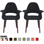 Set of 2 Organic Upholstered Fabric Modern Armchairs with Dark Walnut Brown Wooden Legs for Dining Room Office or Accent Chair