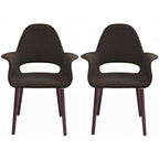 Sillón tapizado multicolor, respaldo alto, patas de nogal – Juego de 2