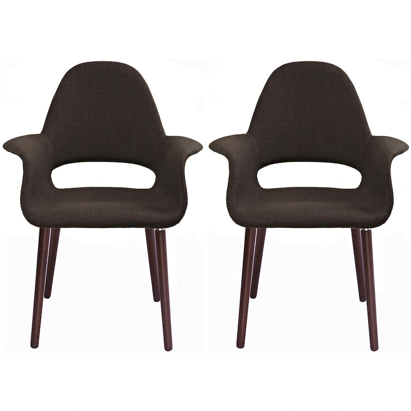 Sillón tapizado multicolor, respaldo alto, patas de nogal – Juego de 2