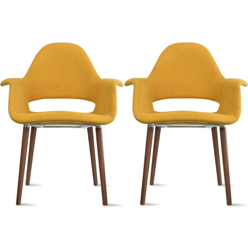 Sillón tapizado multicolor, respaldo alto, patas de nogal – Juego de 2