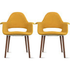Sillón tapizado multicolor, respaldo alto, patas de nogal – Juego de 2