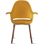 Sillón tapizado multicolor, respaldo alto, patas de nogal – Juego de 2