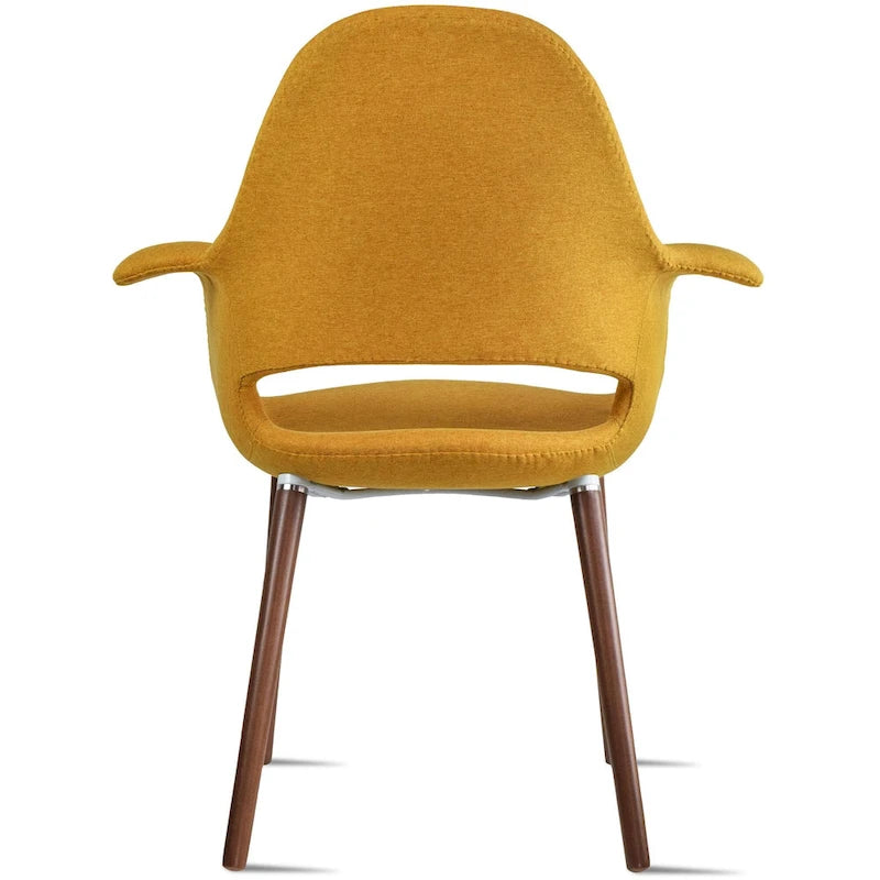 Sillón tapizado multicolor, respaldo alto, patas de nogal – Juego de 2
