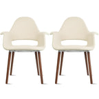 Sillón tapizado multicolor, respaldo alto, patas de nogal – Juego de 2