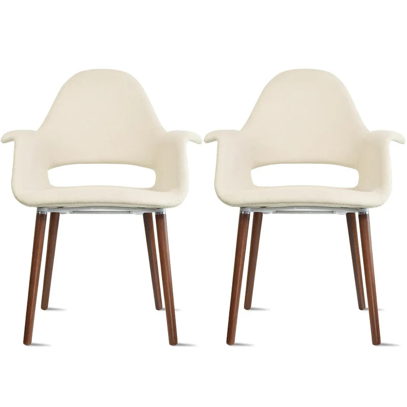 Sillón tapizado multicolor, respaldo alto, patas de nogal – Juego de 2