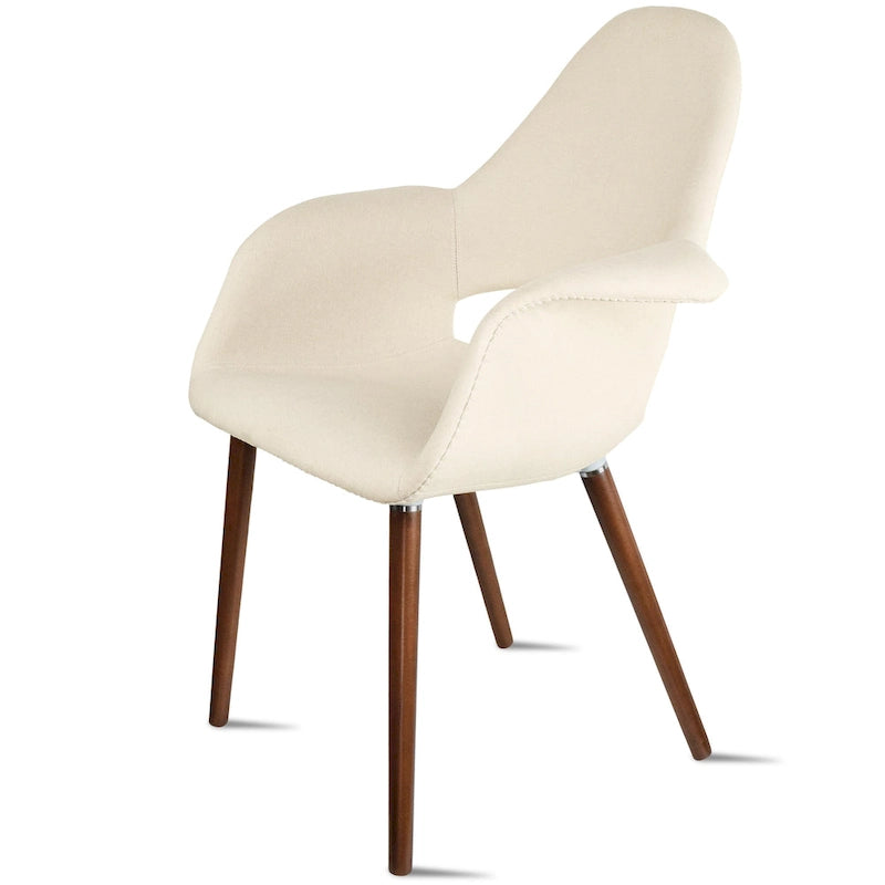 Sillón tapizado multicolor, respaldo alto, patas de nogal – Juego de 2