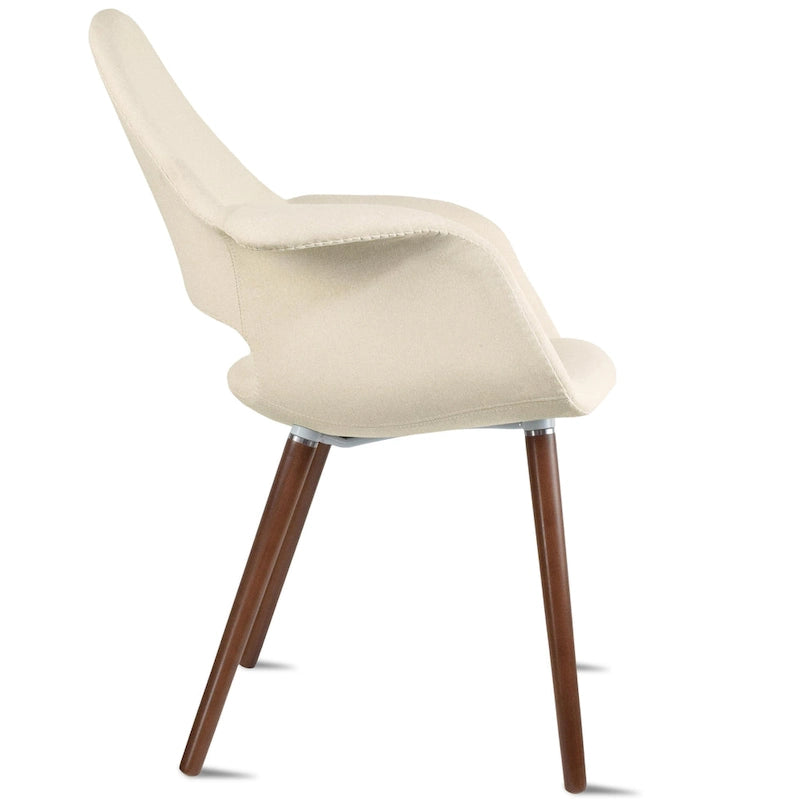 Sillón tapizado multicolor, respaldo alto, patas de nogal – Juego de 2