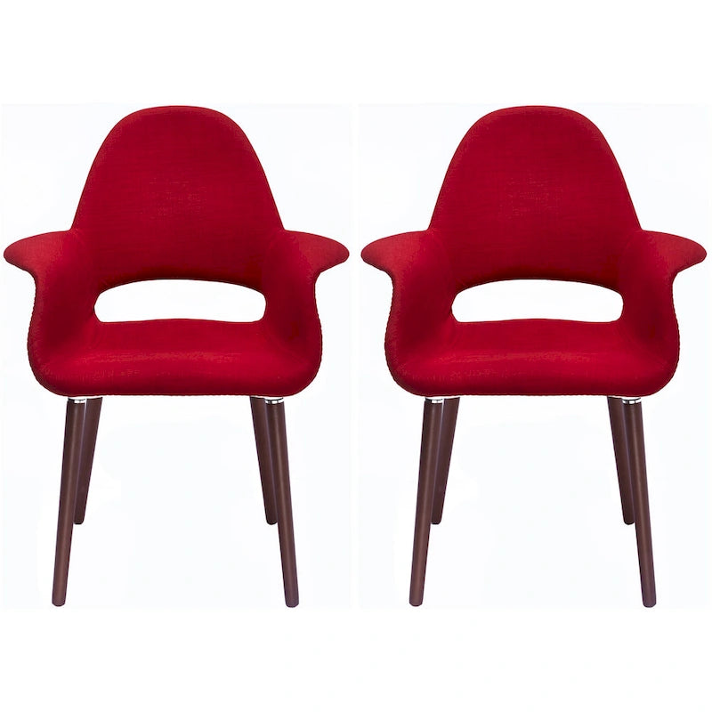 Sillón tapizado multicolor, respaldo alto, patas de nogal – Juego de 2