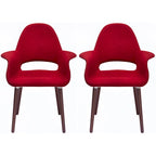 Sillón tapizado multicolor, respaldo alto, patas de nogal – Juego de 2
