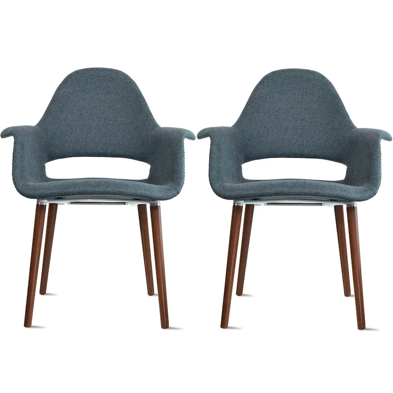 Sillón tapizado multicolor, respaldo alto, patas de nogal – Juego de 2