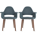 Sillón tapizado multicolor, respaldo alto, patas de nogal – Juego de 2