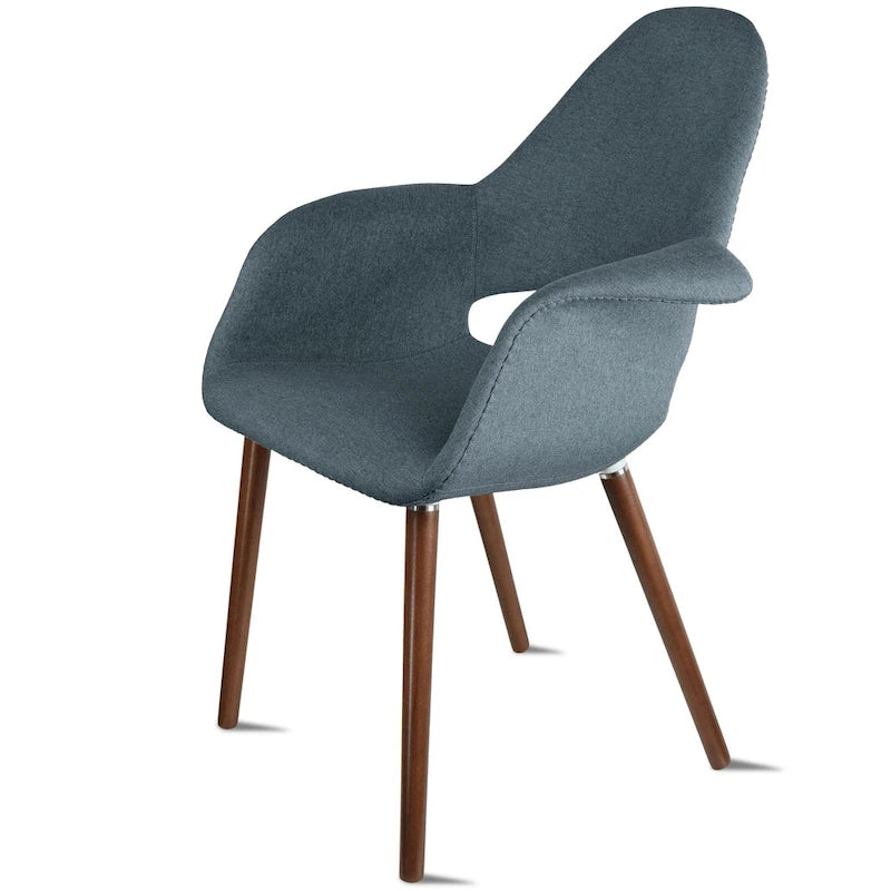 Sillón tapizado multicolor, respaldo alto, patas de nogal – Juego de 2