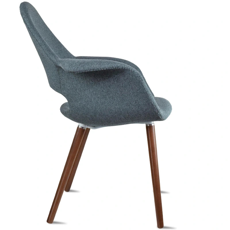 Sillón tapizado multicolor, respaldo alto, patas de nogal – Juego de 2