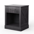 Mesita de Noche Rústica Natural / Marrón / Negra con Cajón y Estante – Mesita de Noche Individual
