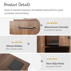 Mesita de Noche Rústica Natural / Marrón / Negra con Cajón y Estante – Mesita de Noche Individual