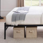 Base de cama de plataforma rústica de madera marrón y negra – Tamaño matrimonial/queen, para 1 o 2 personas