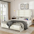 Base de cama con plataforma gris oscuro con luces LED y almacenamiento – Queen/King
