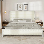 Base de cama con plataforma gris oscuro con luces LED y almacenamiento – Queen/King