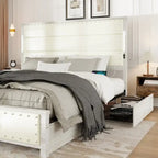 Base de cama con plataforma gris oscuro con luces LED y almacenamiento – Queen/King