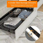 Base de cama con plataforma gris oscuro con luces LED y almacenamiento – Queen/King
