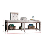 Banco de madera tapizado de 2 asientos con estante de almacenamiento abierto, gris/beige