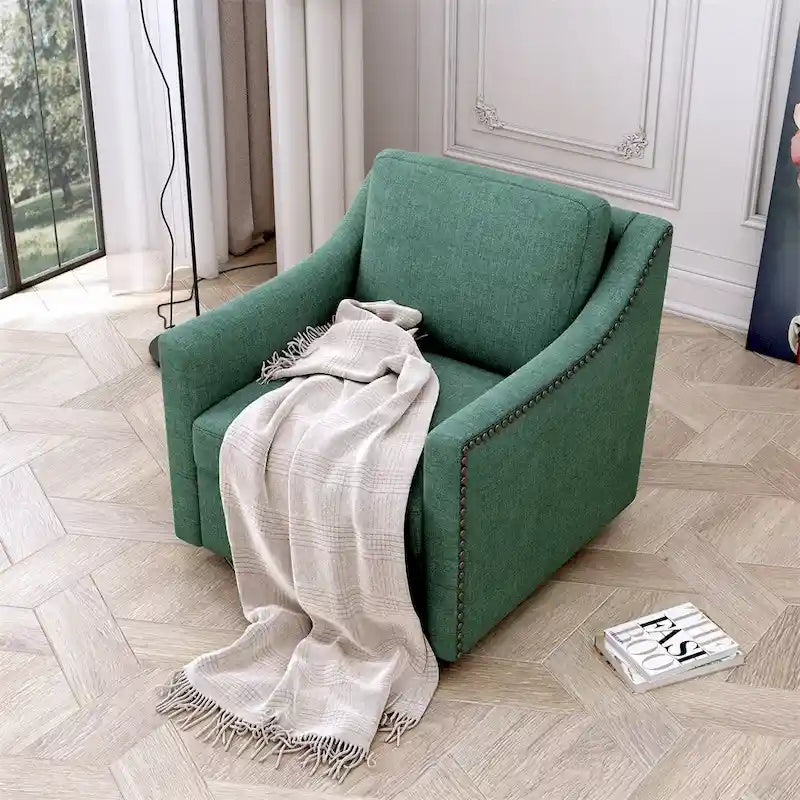 Sillón giratorio de terciopelo verde/blanco/gris, de un asiento