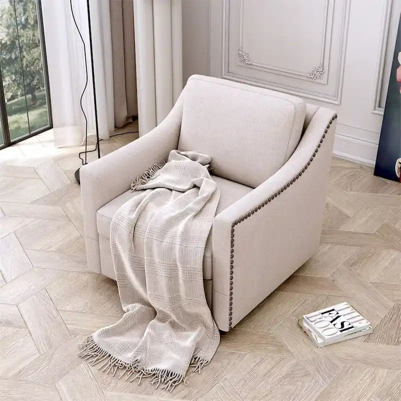 Sillón giratorio de terciopelo verde/blanco/gris, de un asiento