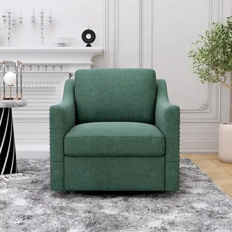 Sillón giratorio de terciopelo verde/blanco/gris, de un asiento