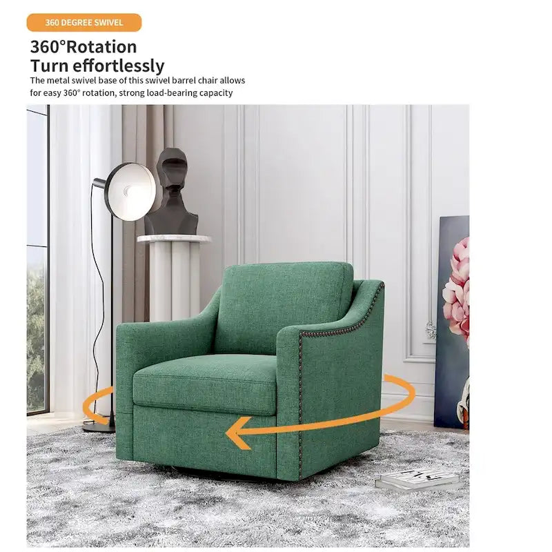 Sillón giratorio de terciopelo verde/blanco/gris, de un asiento