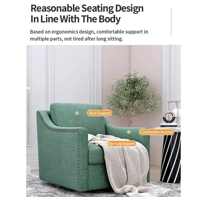 Sillón giratorio de terciopelo verde/blanco/gris, de un asiento