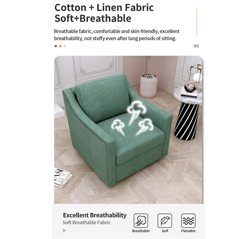 Sillón giratorio de terciopelo verde/blanco/gris, de un asiento