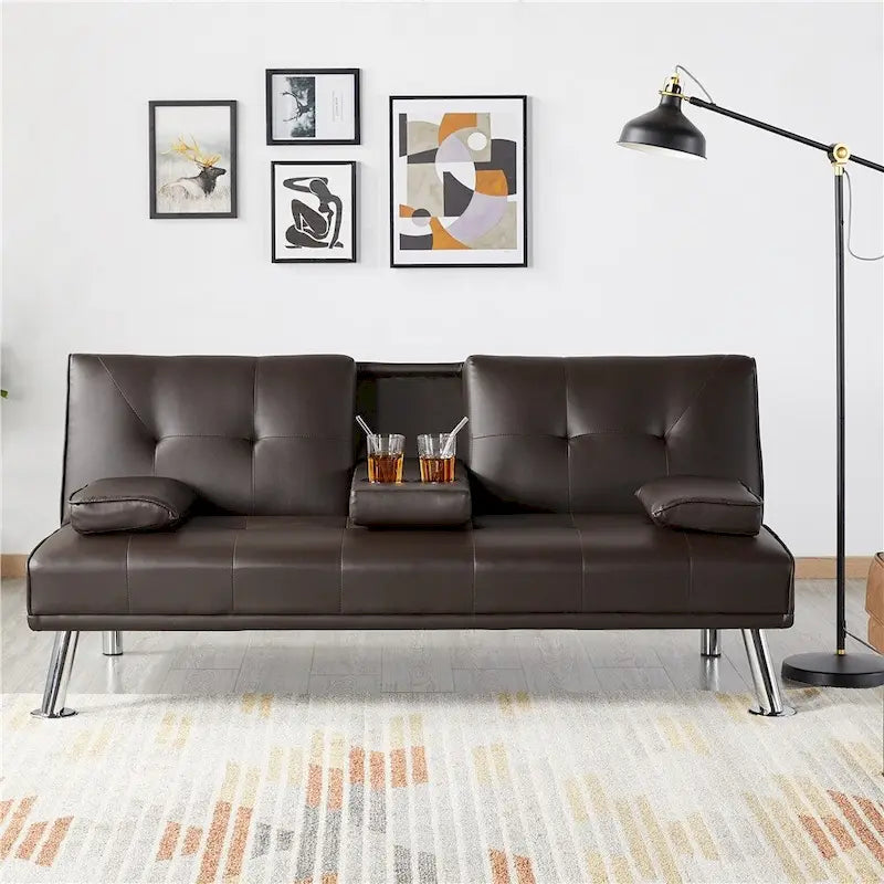 Sofá cama futón reclinable de piel sintética negra, 3 personas
