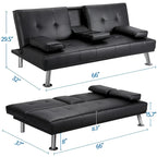 Sofá cama futón reclinable de piel sintética negra, 3 personas