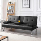 Sofá cama futón reclinable de piel sintética negra, 3 personas