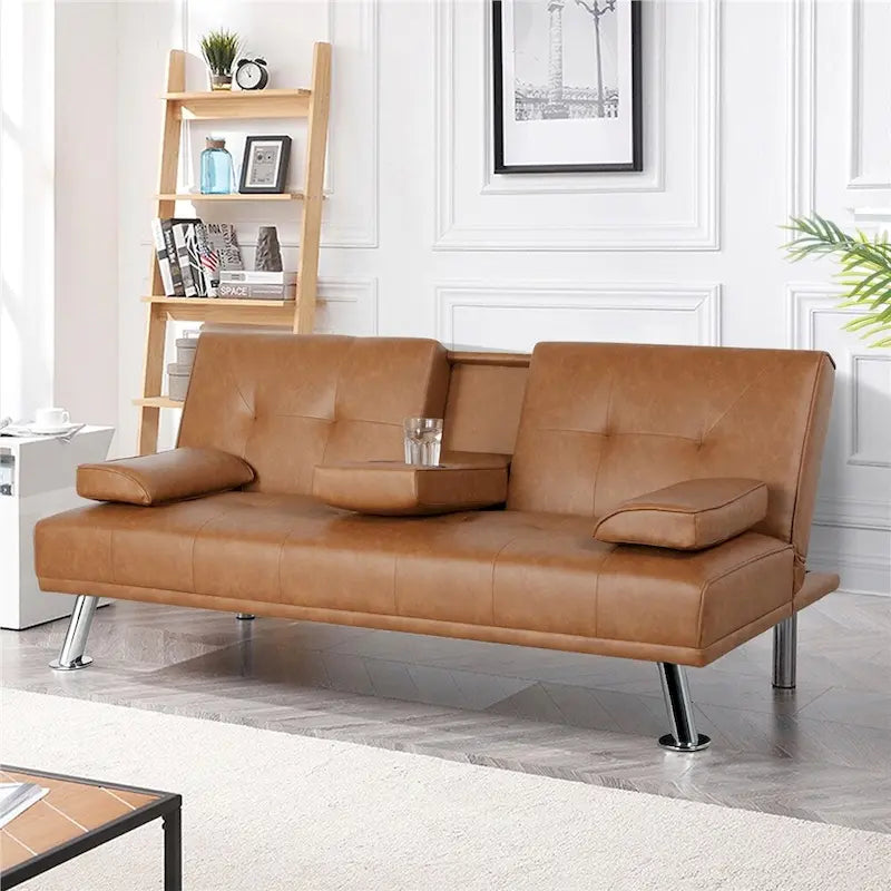 Sofá cama futón reclinable de piel sintética negra, 3 personas