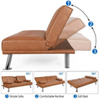 Sofá cama futón reclinable de piel sintética negra, 3 personas
