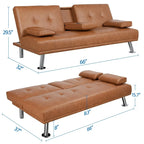 Sofá cama futón reclinable de piel sintética negra, 3 personas
