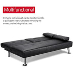 Sofá cama futón reclinable de piel sintética negra, 3 personas