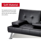 Sofá cama futón reclinable de piel sintética negra, 3 personas