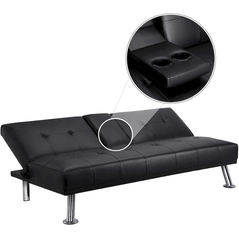 Sofá cama futón reclinable de piel sintética negra, 3 personas