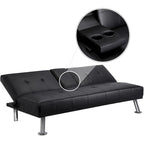 Sofá cama futón reclinable de piel sintética negra, 3 personas
