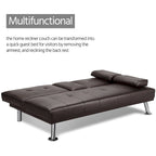 Sofá cama futón reclinable de piel sintética negra, 3 personas