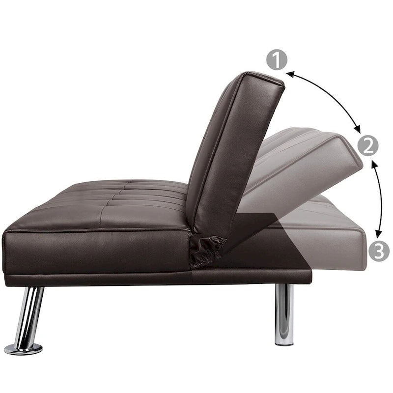 Sofá cama futón reclinable de piel sintética negra, 3 personas