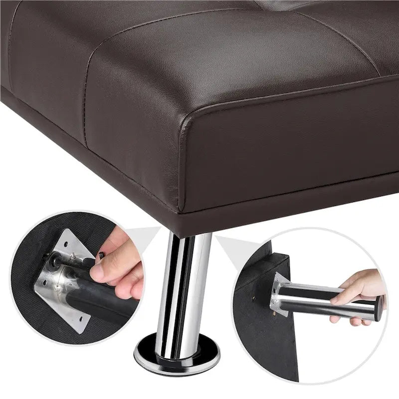 Sofá cama futón reclinable de piel sintética negra, 3 personas