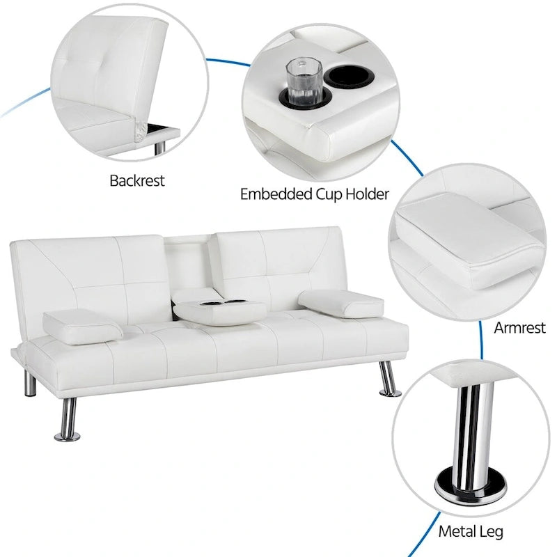 Sofá cama futón reclinable de piel sintética negra, 3 personas