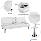 Sofá cama futón reclinable de piel sintética negra, 3 personas