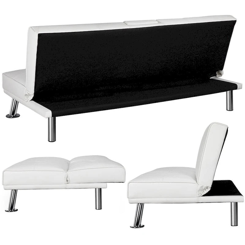 Sofá cama futón reclinable de piel sintética negra, 3 personas