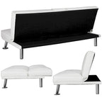 Sofá cama futón reclinable de piel sintética negra, 3 personas